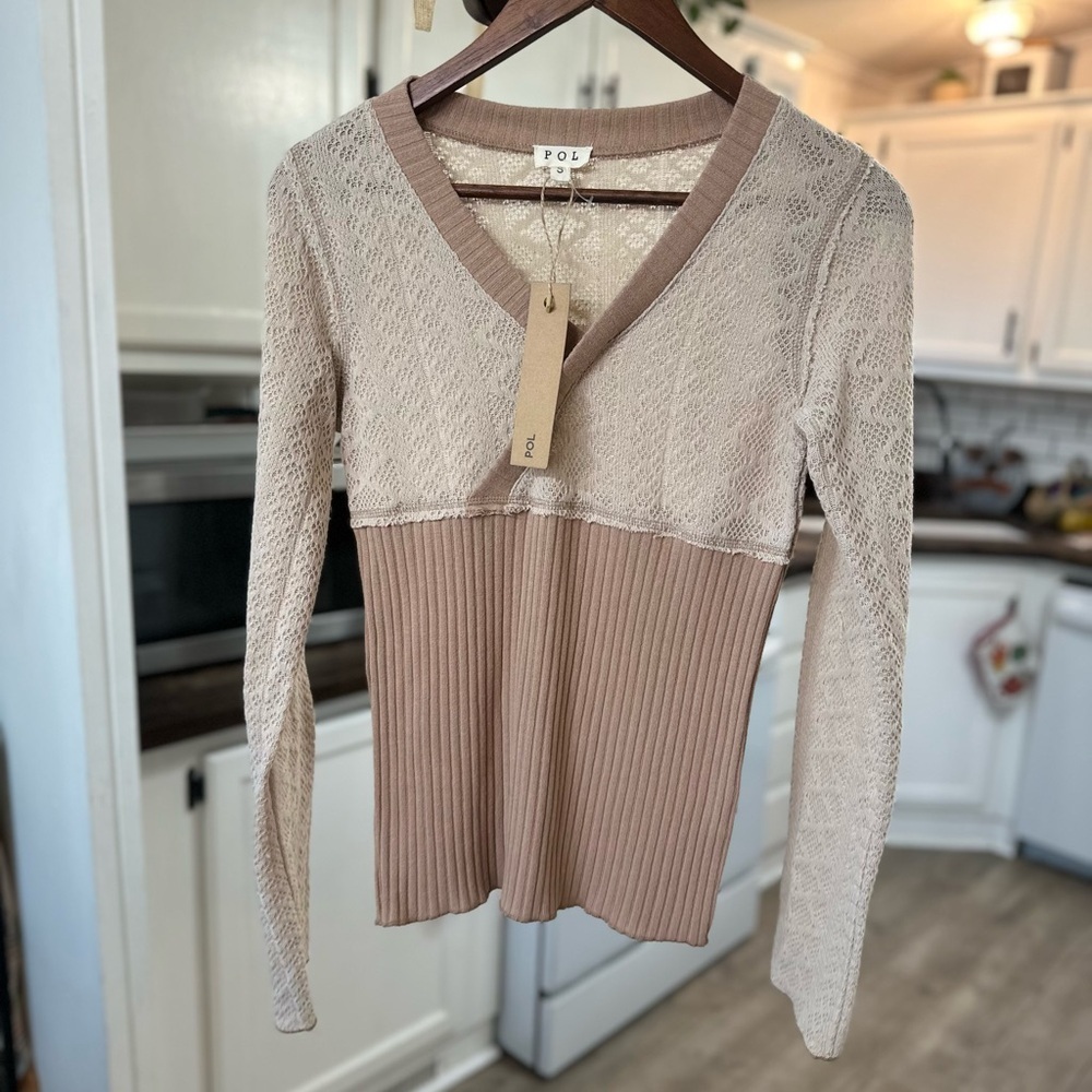 New POL Knit Crochet Raw Hem Overlay Sweater Women’s size Small - Picture 16 of 16